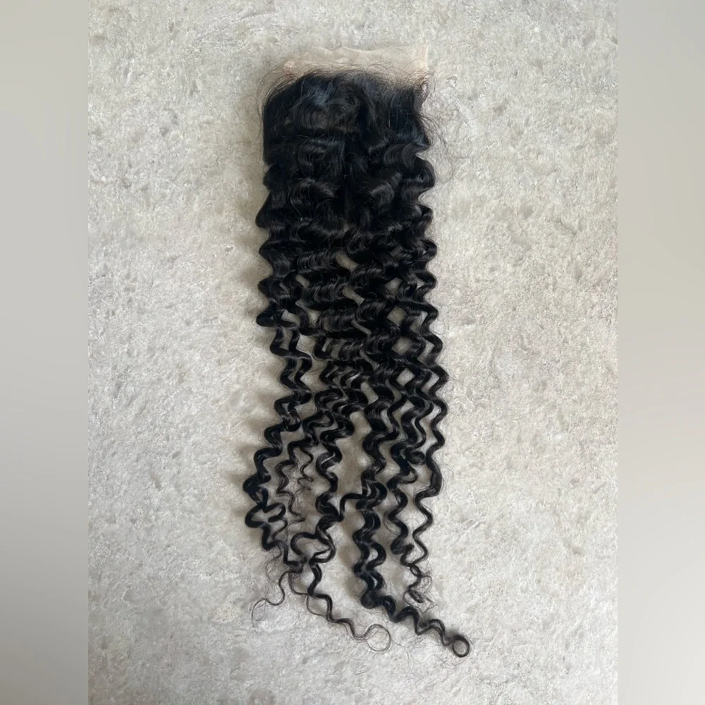 STEAMED DEEP CURL 4x4 TRANSPARENT LACE CLOSURE - Picture 1 of 2